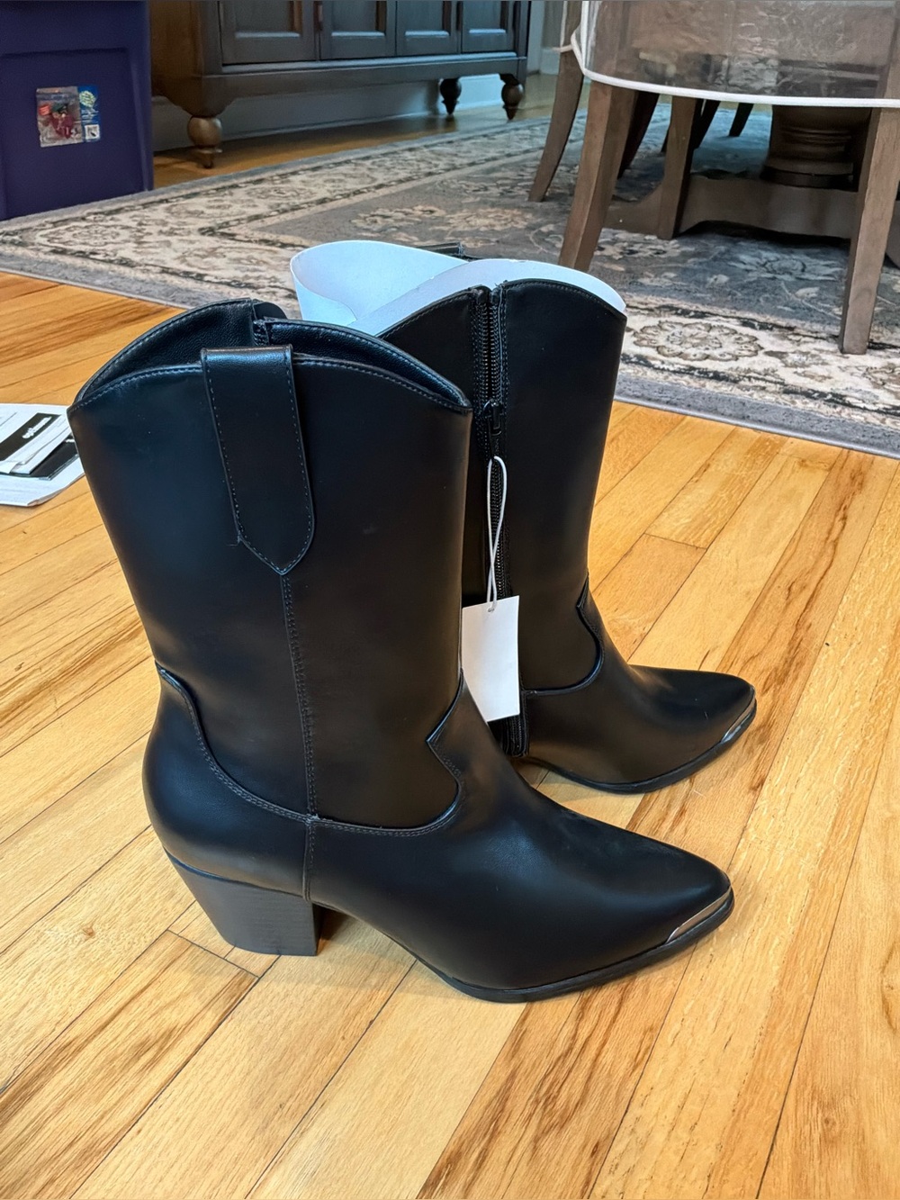 GAP Black Pointed-Toe Mid-Calf Heeled Boots